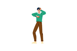 Stressed man checking time being, a Person Illustration by pikepicture