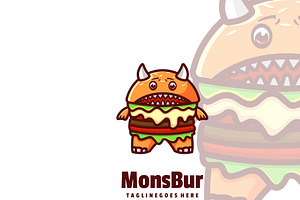 Monster Burger Mascot Cartoon Logo., a Branding & Logo Template by ModalTampang