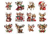 Cute Christmas Reindeer Clipart PNG, an Illustration by SinaCreation (Thumbnail 2 of 7)