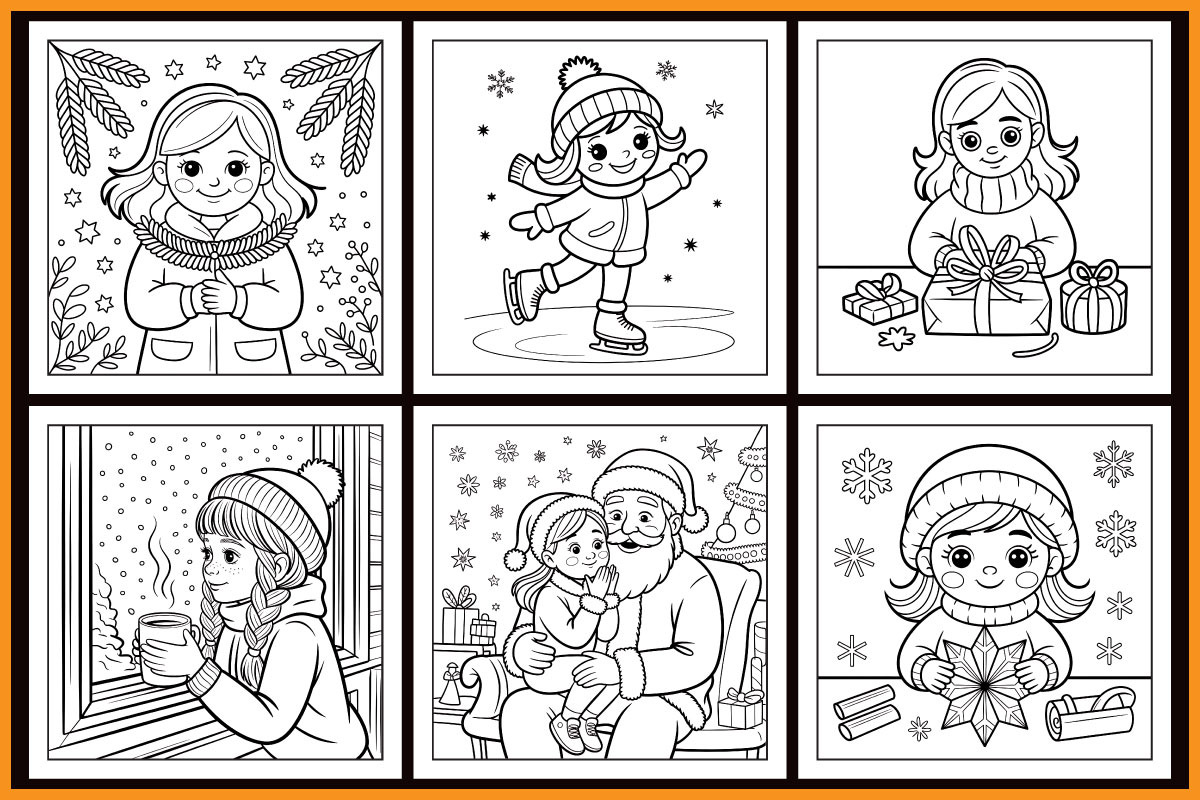 Cozy Christmas Girl Coloring Book, a Seasonal Illustration by protabsorkar11 (Photo 4 of 4)