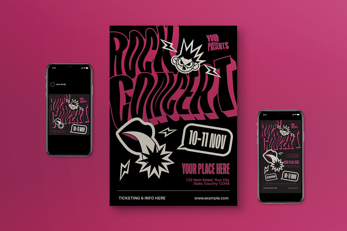 Magenta Pop Rock Concert Flyer Set, a Flyer Template by graphicook (Photo 2 of 6)