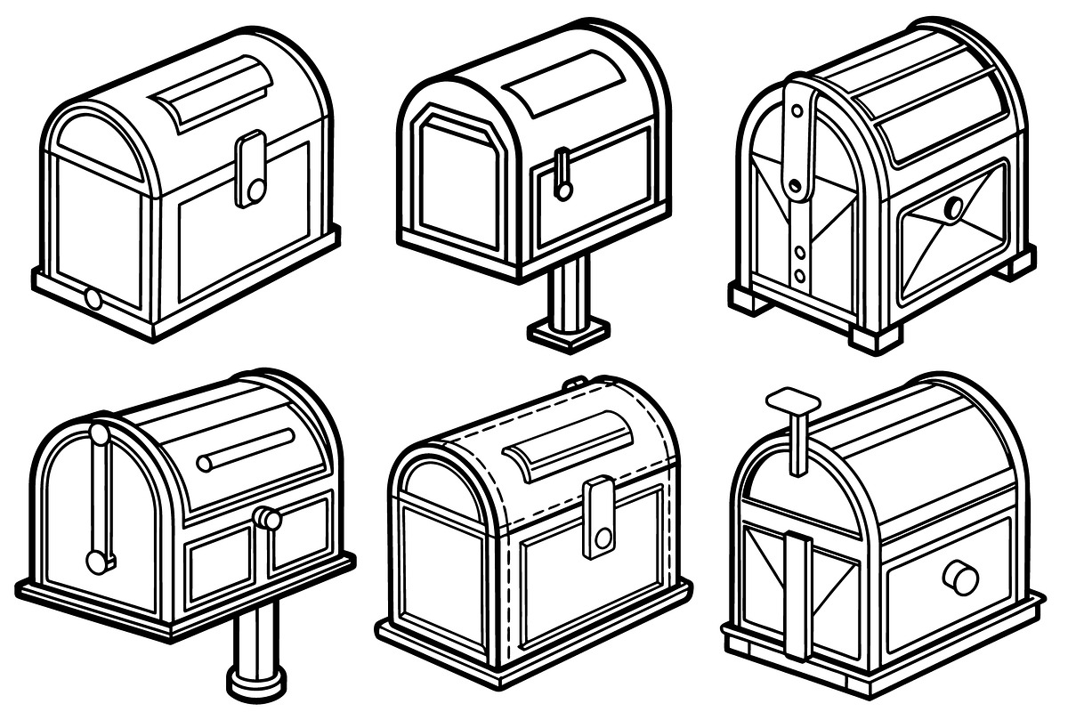 Six mailbox vector outline set, an Object Graphic by Billah Hub