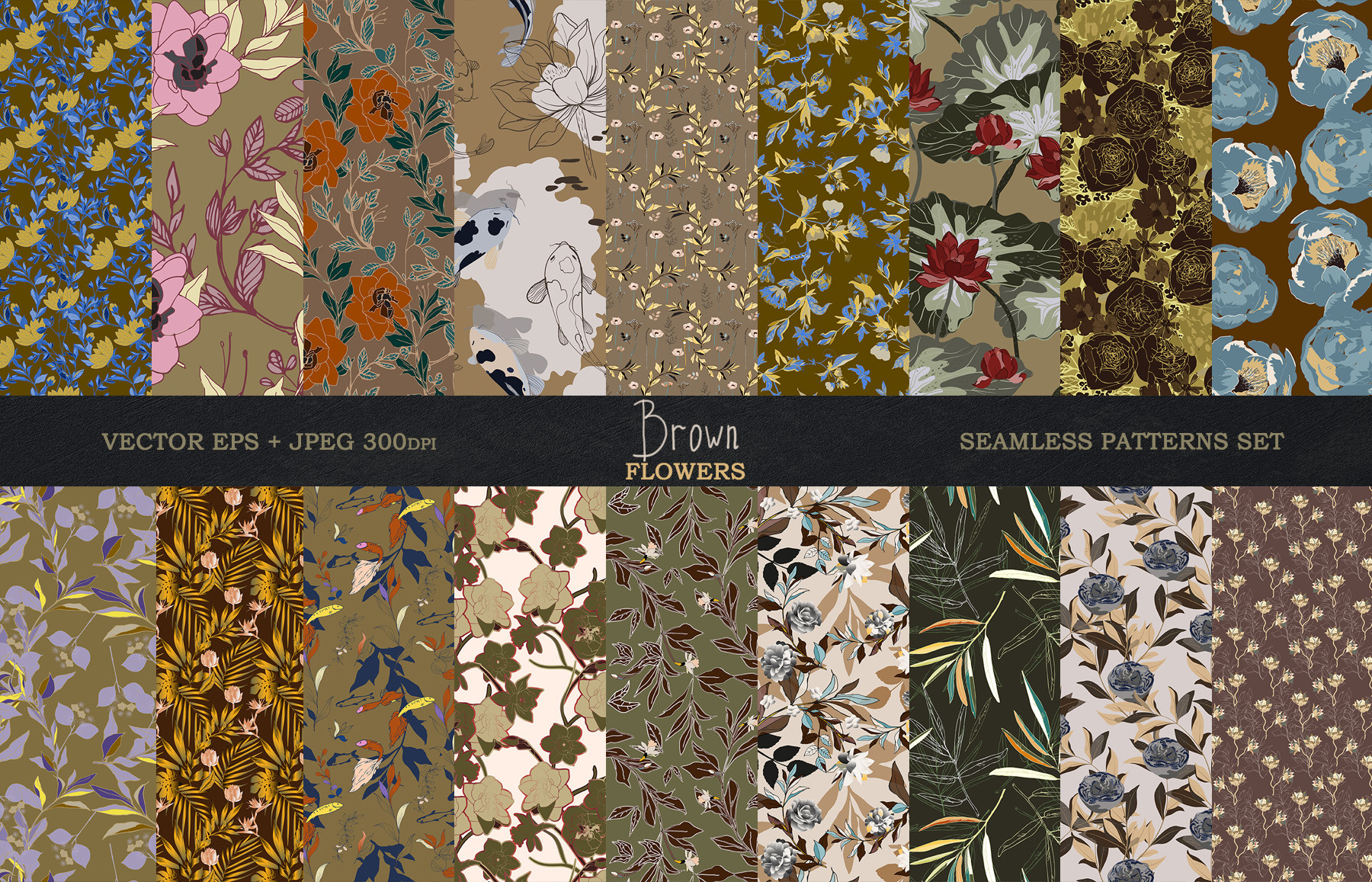 Brown floral seamless vector pack, a Pattern Graphic by PatternsBlooming