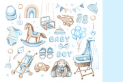 Nursery clipart, baby boy items PNG, an Object Illustration by Alena Kurian (Thumbnail 2 of 3)