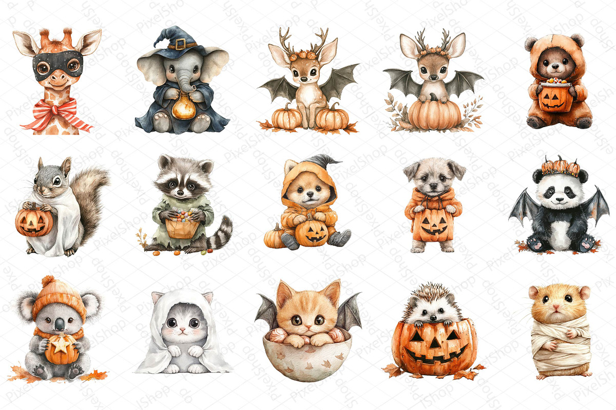 Cute Halloween Animals Clipart, an Illustration by DreamPrint404 (Photo 4 of 5)