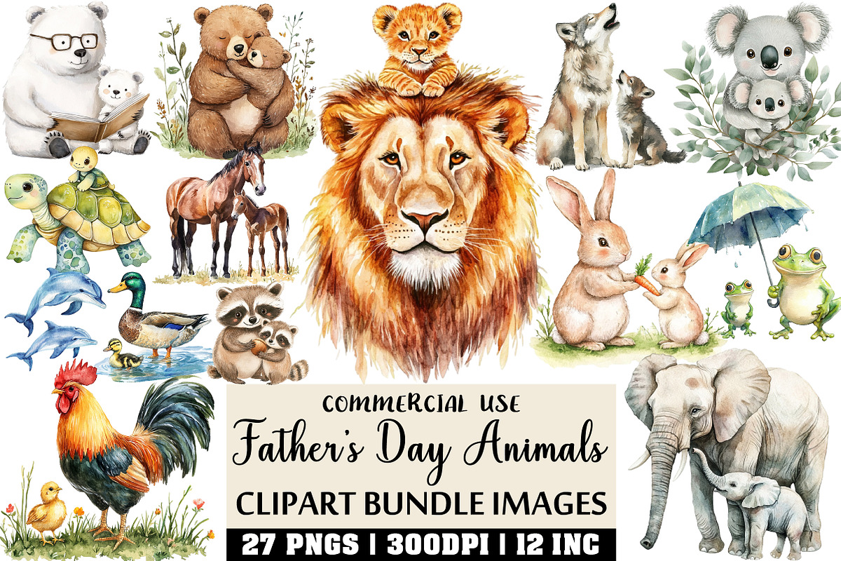 Watercolor Father's Day Animals, an Illustration by Craft Nest (Photo 1 of 6)