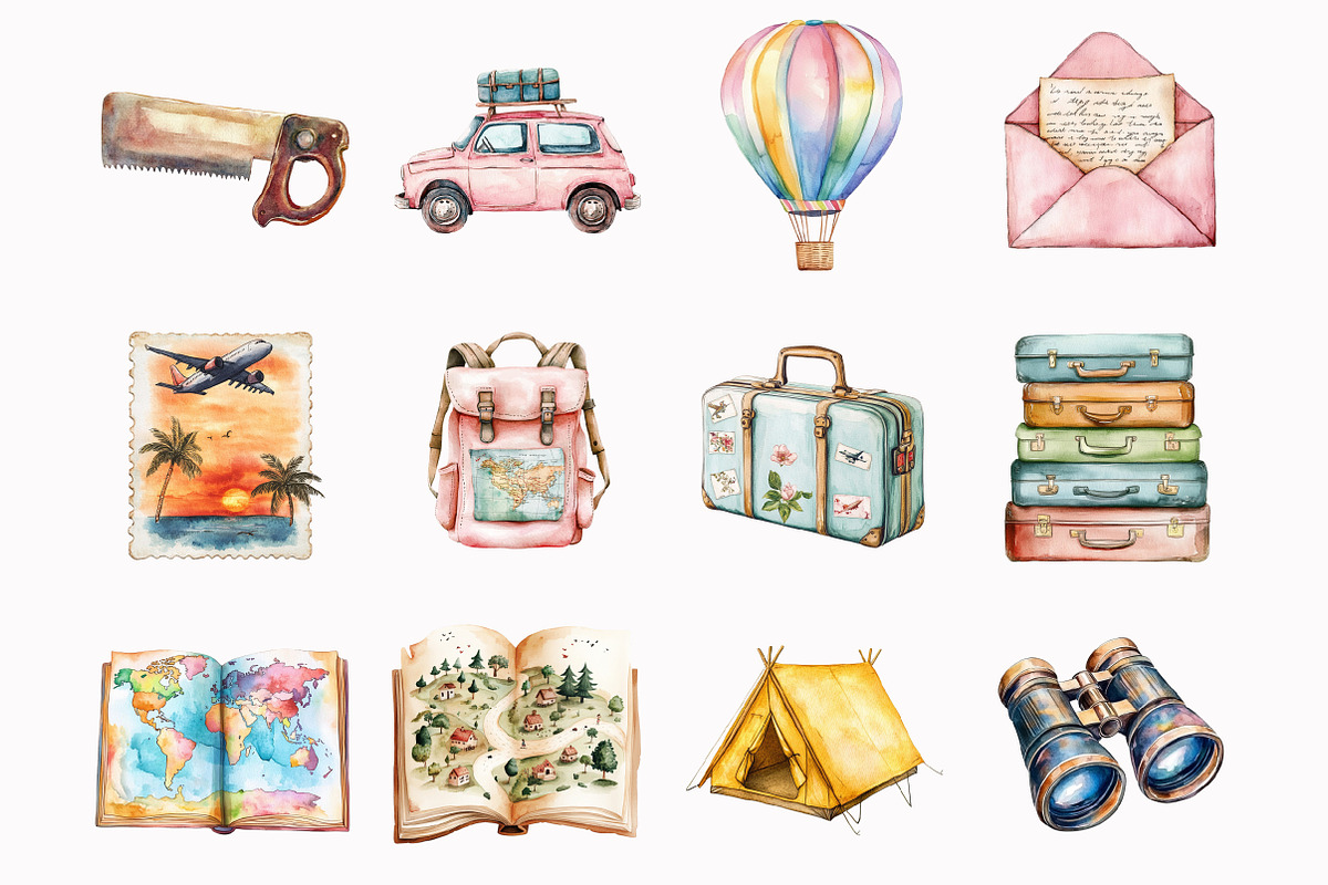 Watercolor Cute Travel Nursery Clipa, an Illustration by Design Market (Photo 3 of 4)