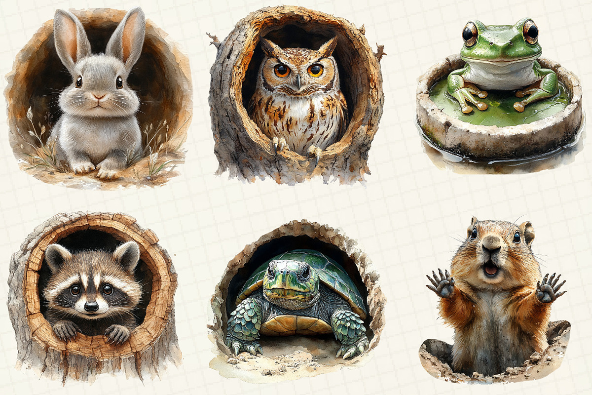 Funny Animals in Hole Clipart, an Illustration by OK Design (Photo 5 of 5)