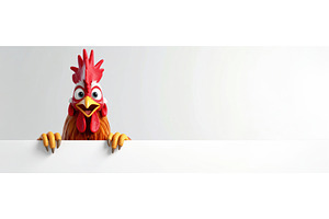 A cartoon rooster peeking over a, an Animal Photo by Igor Tichonow