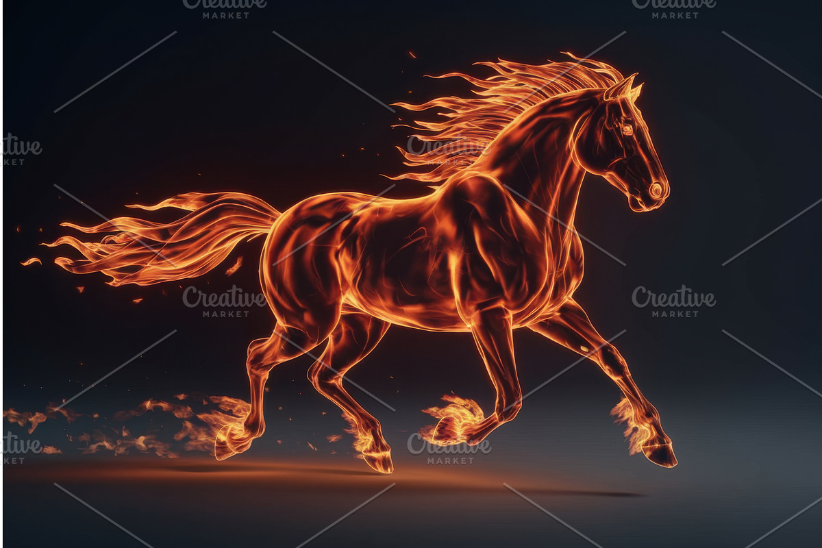 Fiery Galloping Horse with Glowing, an Illustration by tilialucida