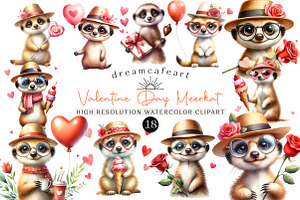 Watercolor Valentine Day Meerkat, an Illustration by DreamCafeArt