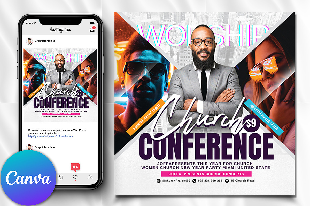 Church Conference Canva Flyer, a Social Media Template by Psd Templates (Photo 1 of 2)