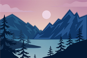 mountain and lake landscaped vector, a Decorative Illustration by zyxroun shop