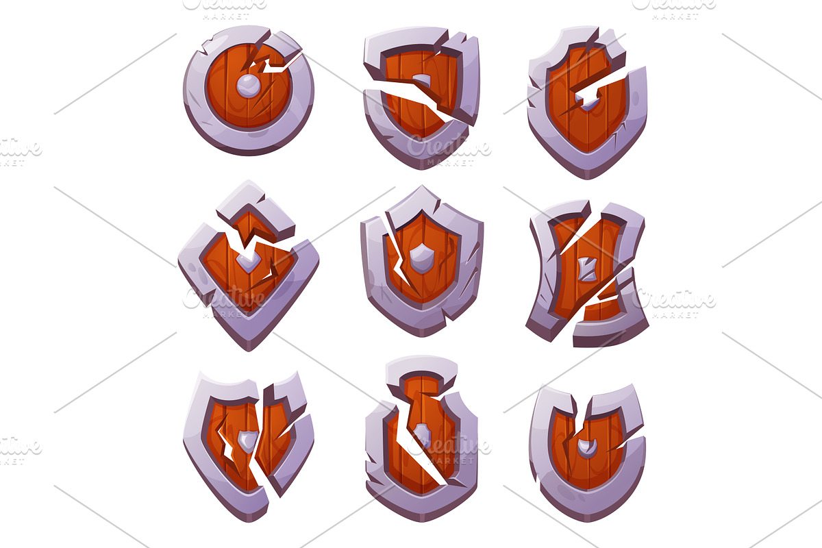 Damaged shields. Broken armor for, an Illustration by Onyx