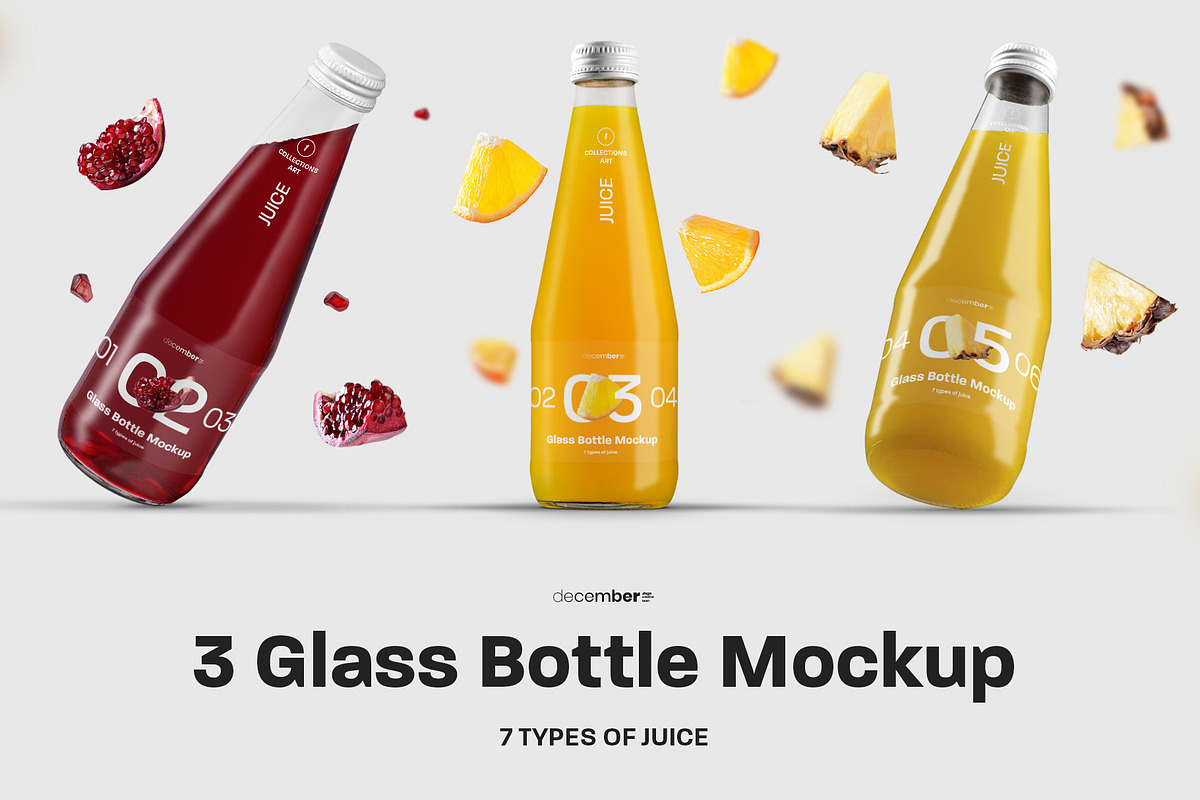 3 Mockup Glass Juice Bottle, a Packaging Mockup by Grow Design Craft Studio (Photo 1 of 7)