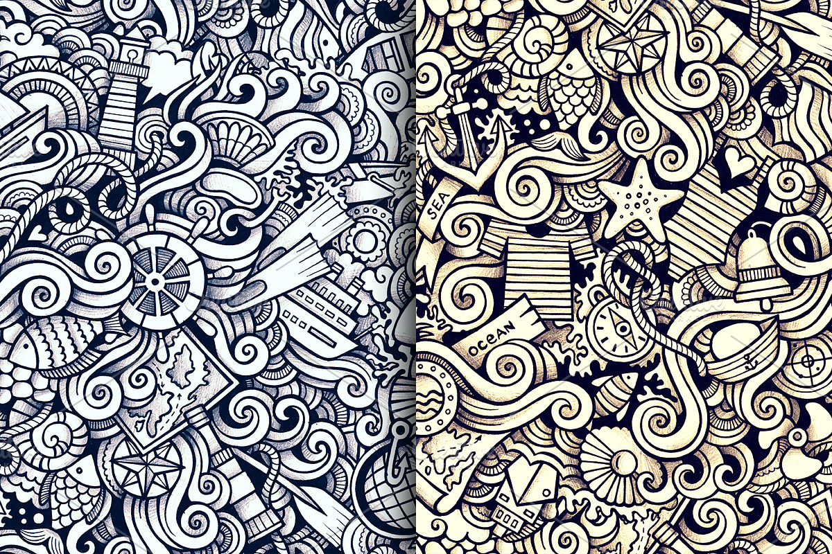 Marine Graphics Doodles Patterns, an Object Illustration by BALABOLKA (Photo 4 of 6)