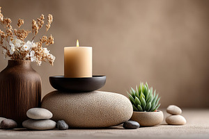 Wellness Spa Still Life with Candle, Flowers and Succulent, a Background Photo by José Manuel Gelpi