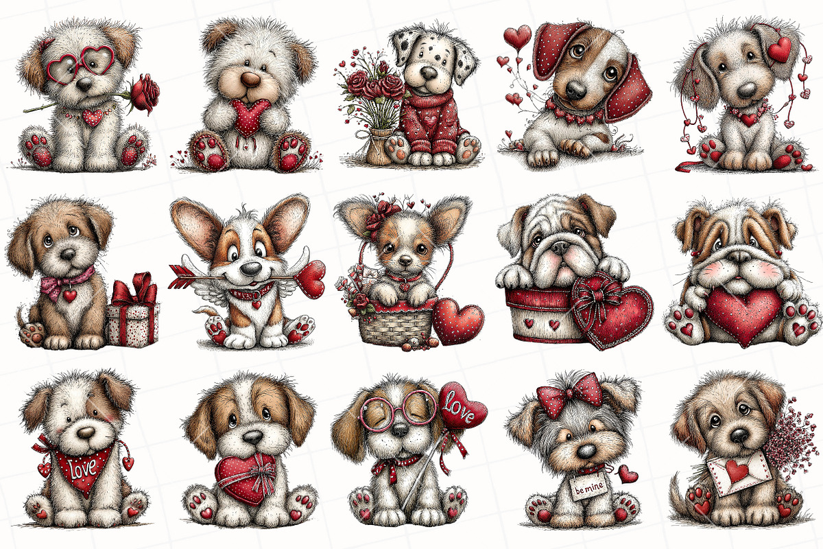 Whimsical Valentine Dog Clipart, an Illustration by OK Design (Photo 3 of 6)