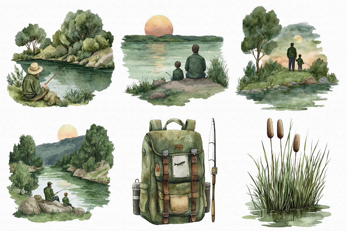 Watercolor Fishing Clipart, an Illustration by Libby Wishes (Photo 3 of 5)