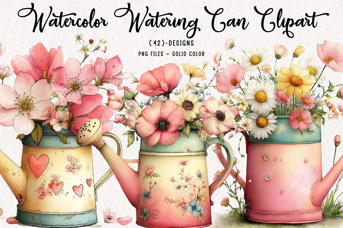 Watercolor Watering Can Clipart, an Illustration by CreationArt (Photo 1 of 7)