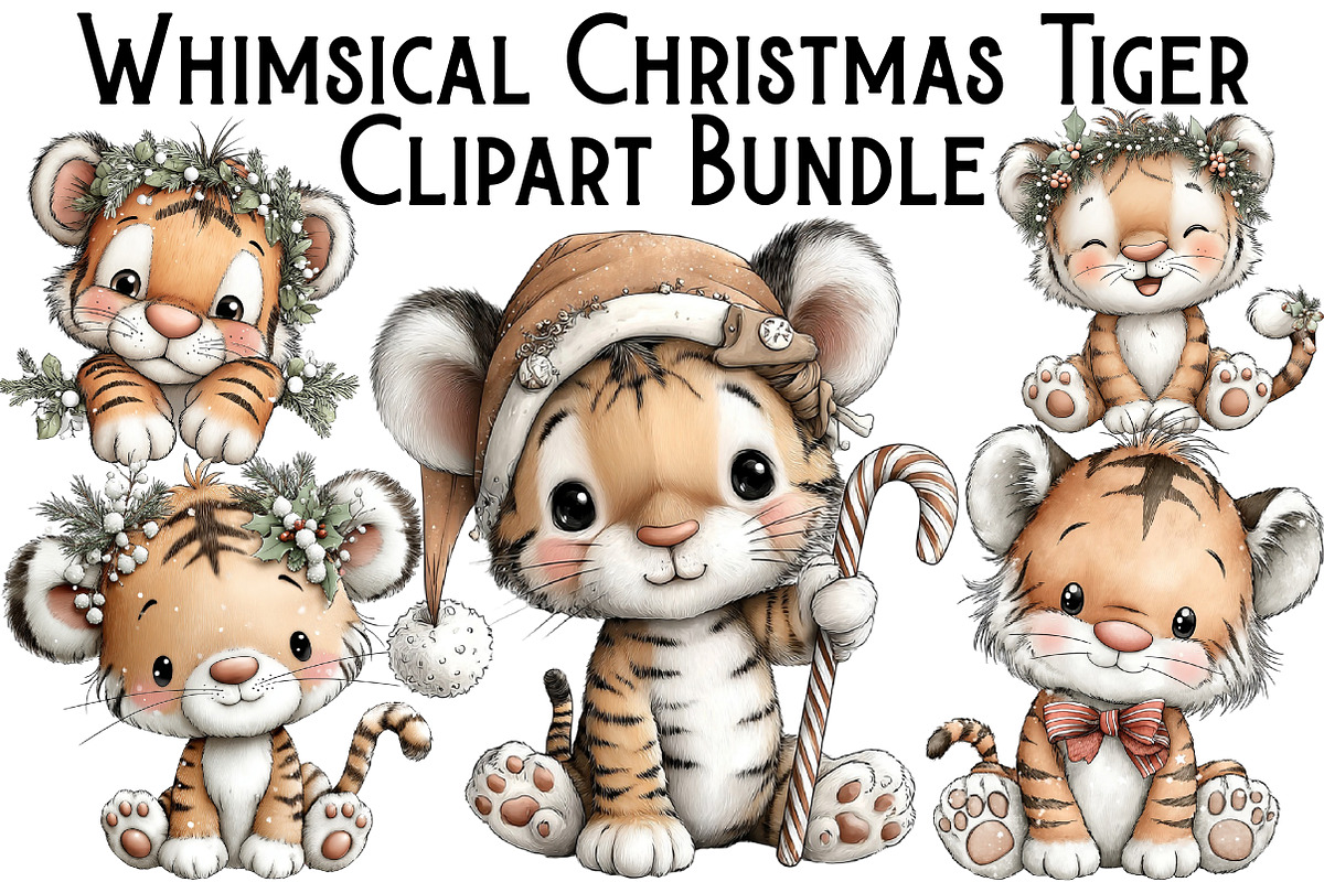 Whimsical Christmas Tiger Clipart, an Illustration by Pixels.Craft (Photo 1 of 6)