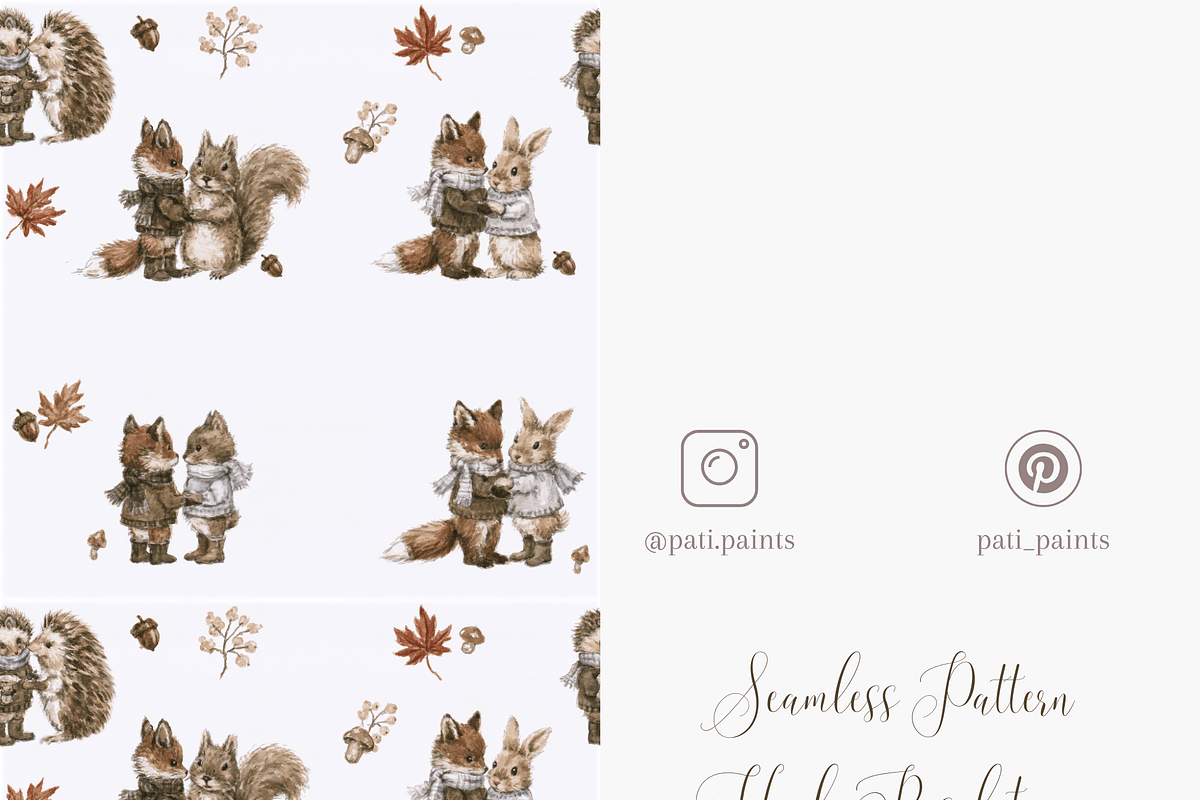 Seamless Woodland Animals Autumn, a Pattern Graphic by Pati Charm Studio (Photo 5 of 6)