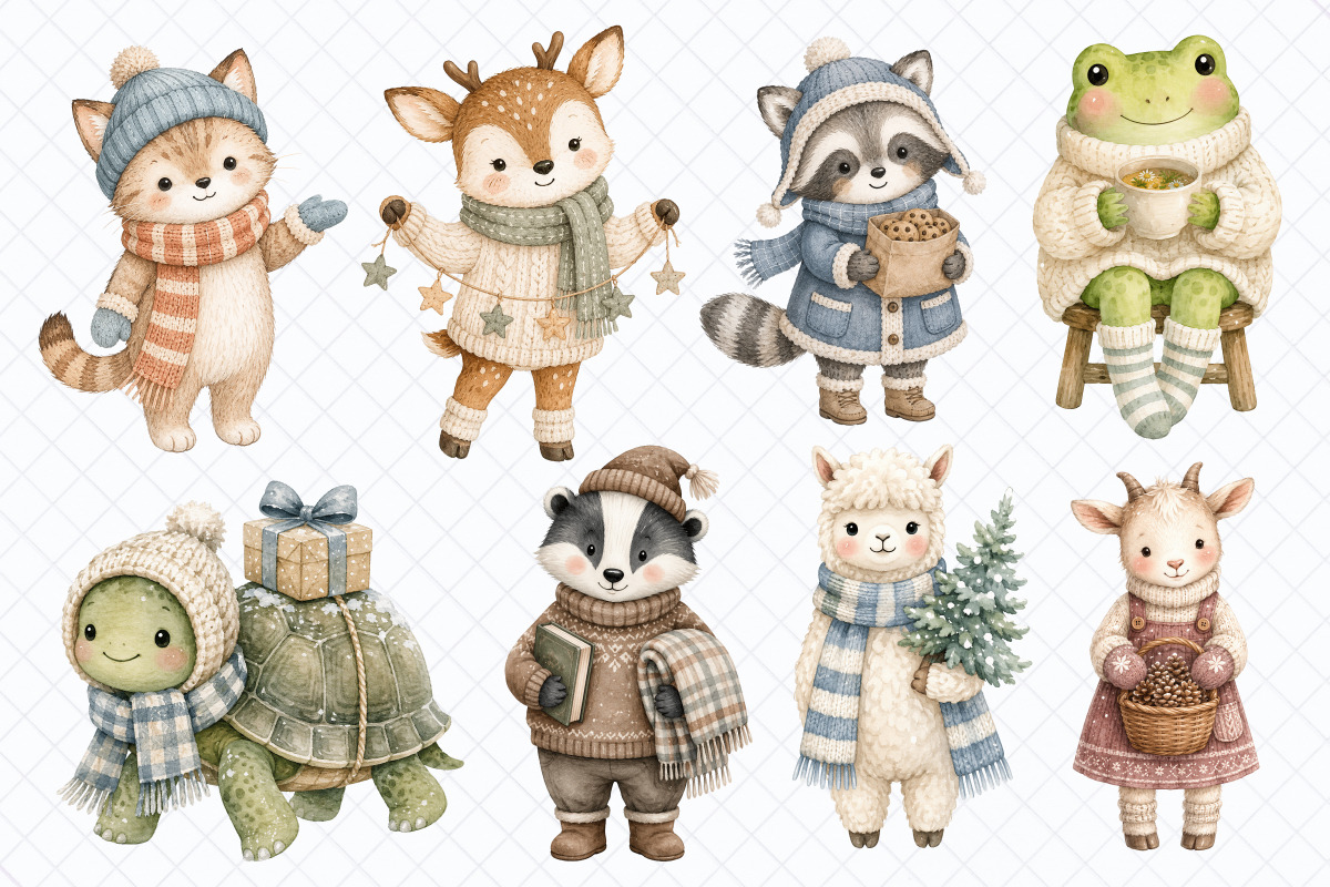 Cozy Winter Animals Clipart - 50 PNG, an Animal Illustration by Whimsy Brush Studio (Photo 7 of 10)