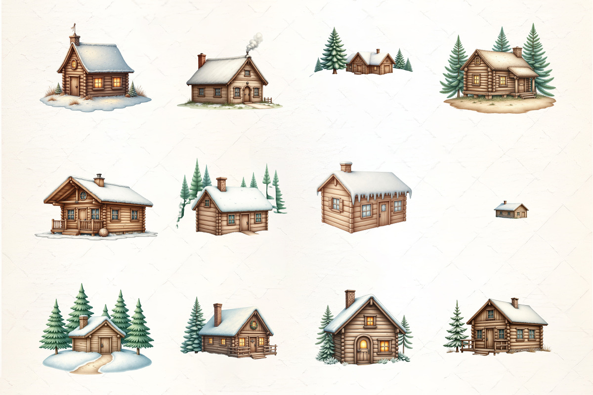 Watercolor Winter Cabin Clipart, an Illustration by CrexoraLab (Photo 3 of 5)