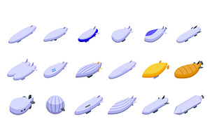 Airship Icons Set Isometric Vector