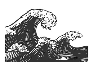 Ocean waves engraving vector, an Illustration by AlexArt