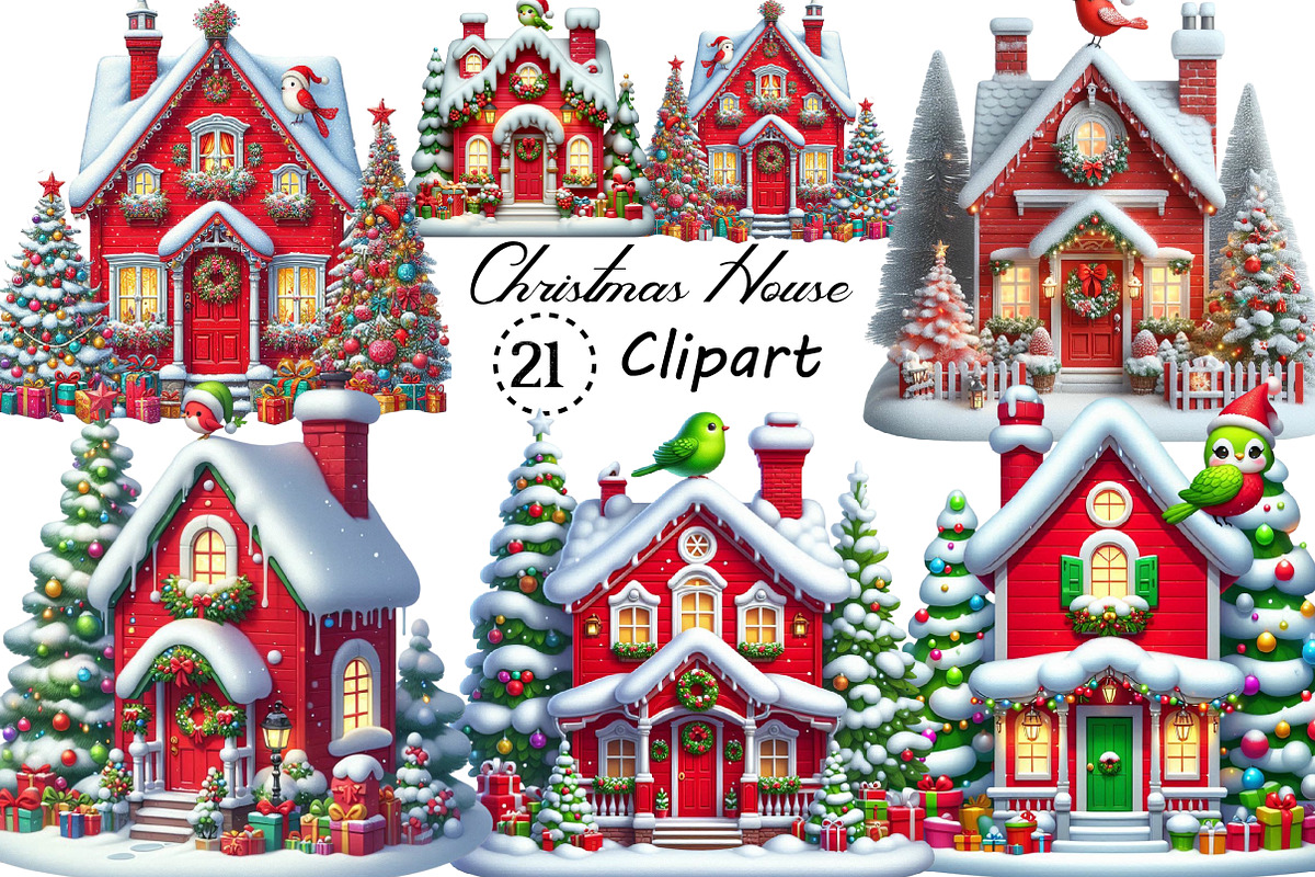 Watercolor Cute Mini Christmas House, an Illustration by Creative Art (Photo 1 of 4)