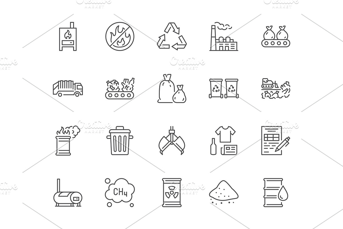 Waste Recycling Icons, an Outline Icon by Nadiinko (Photo 2 of 2)
