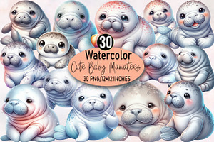 Cute Baby Watercolor Manatees Sublim, an Illustration by SVGArt
