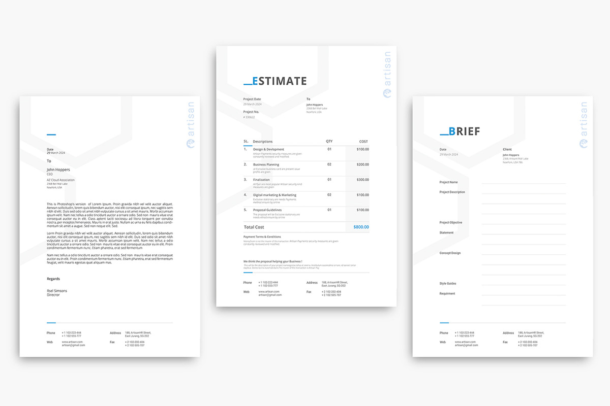Brief-Estimation-Invoice-Letterhead, a Stationery Template by artisanHR (Photo 2 of 9)