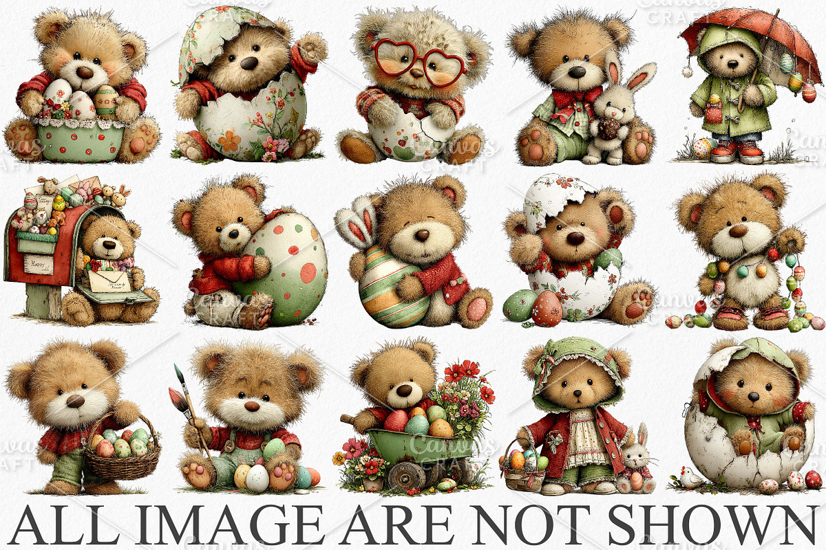 Whimsical Easter Teddy Bear Clipart, an Illustration by Canvas Craft (Photo 3 of 7)