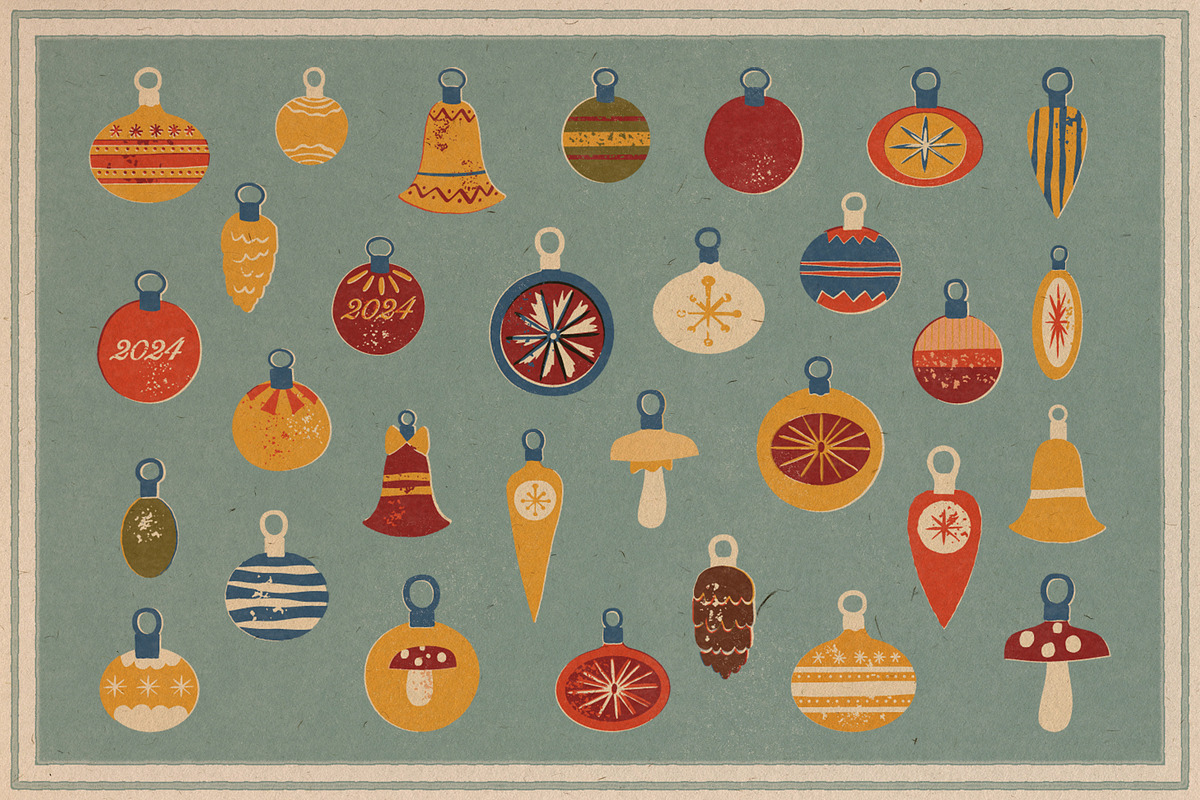 Happy Holidays set: retro edition, a Decorative Illustration by Paper Cherry (Photo 3 of 21)