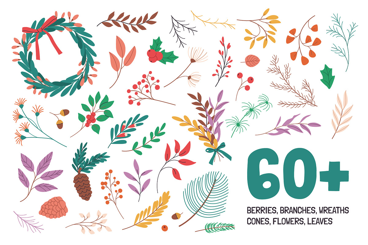 60+ CHRISTMAS FOLIAGE clipart, a Decorative Illustration by IuliiaSavko (Photo 2 of 6)