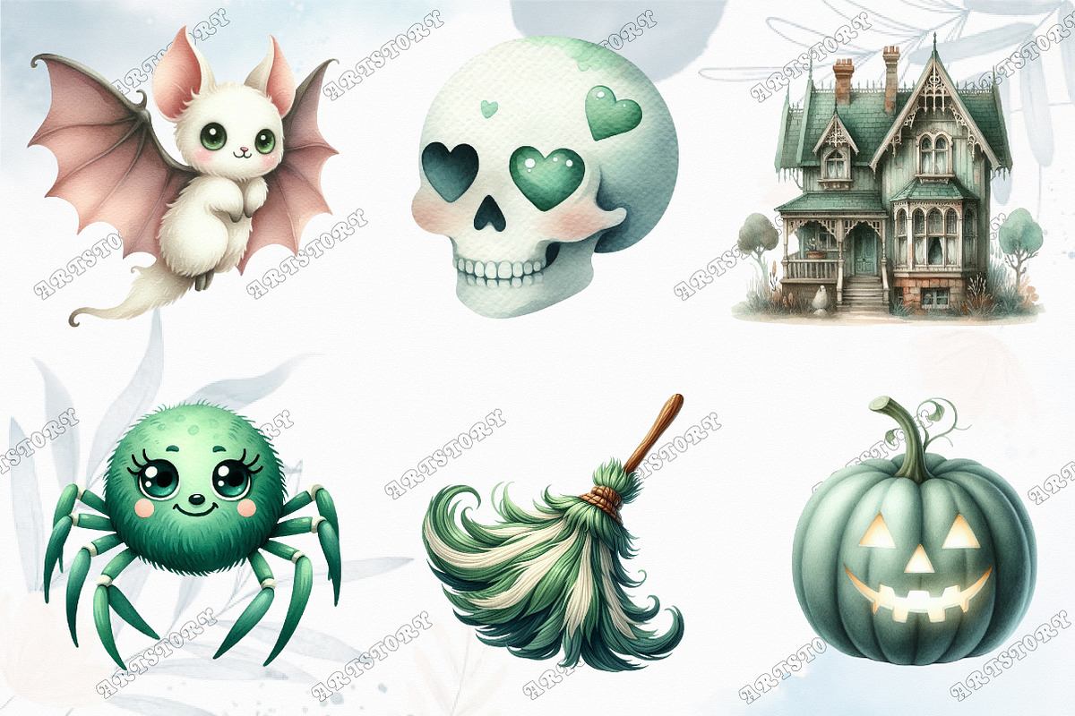 Green & White Halloween Clipart, a Graphic by designcity5 (Photo 2 of 5)