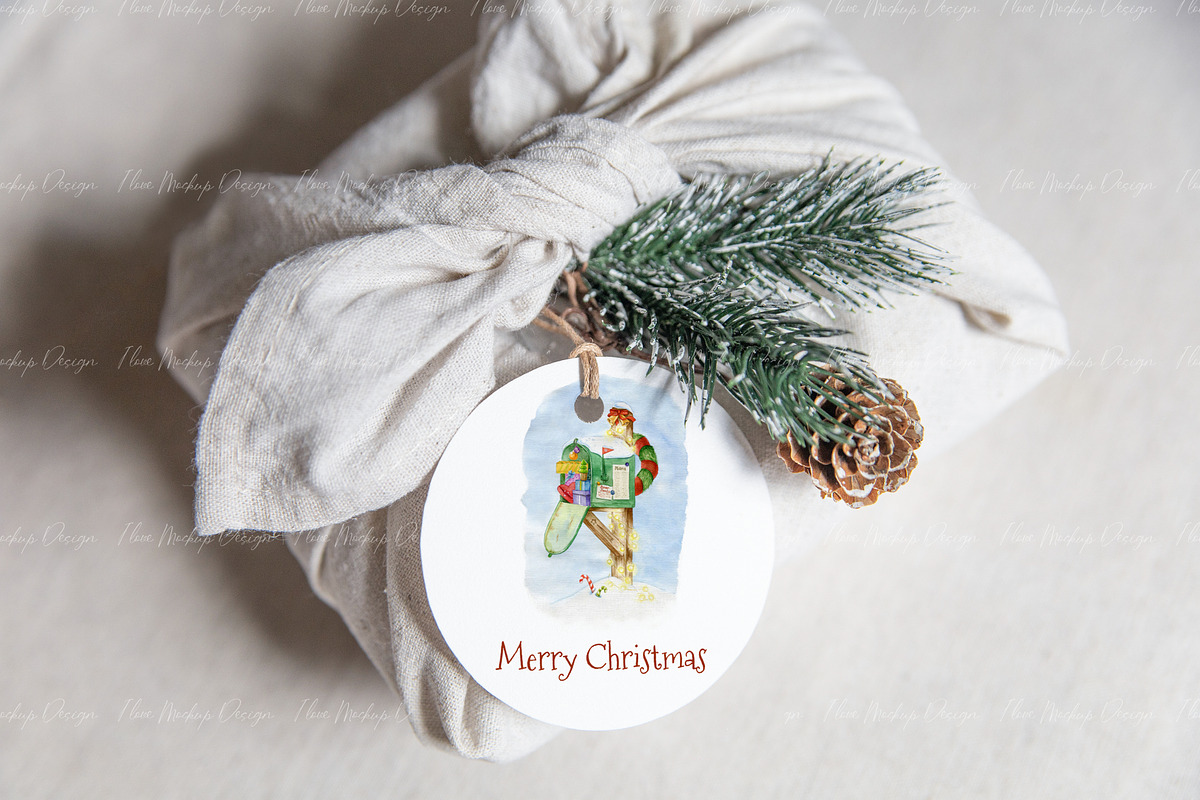 Christmas Round Gift Tag Mockup, a Product Mockup by ILoveMockupDesign (Photo 5 of 9)