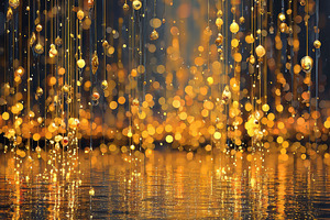 Golden droplets falling into dark wa, an Abstract Photo by Pixeness Studio