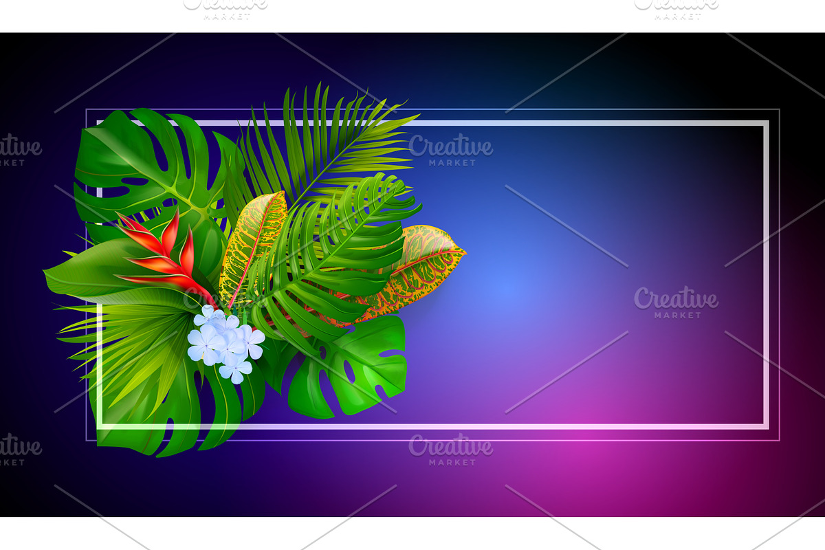 Exotic leaves neon background, an Object Illustration by Stock-Smart-Start