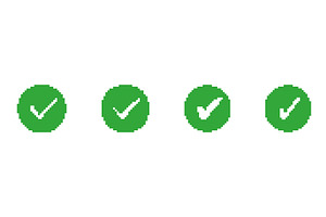 Pixelated Green Check Mark Icons Set, an Object Illustration by Vector Creator