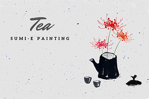 Sumi-e ink painting. Tea ceremony.