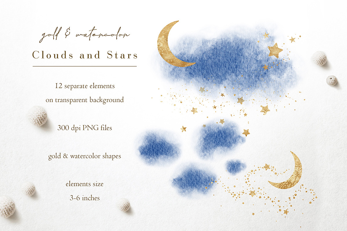 Navy blue clouds & gold stars, an Object Graphic by PixelJungle (Photo 2 of 2)