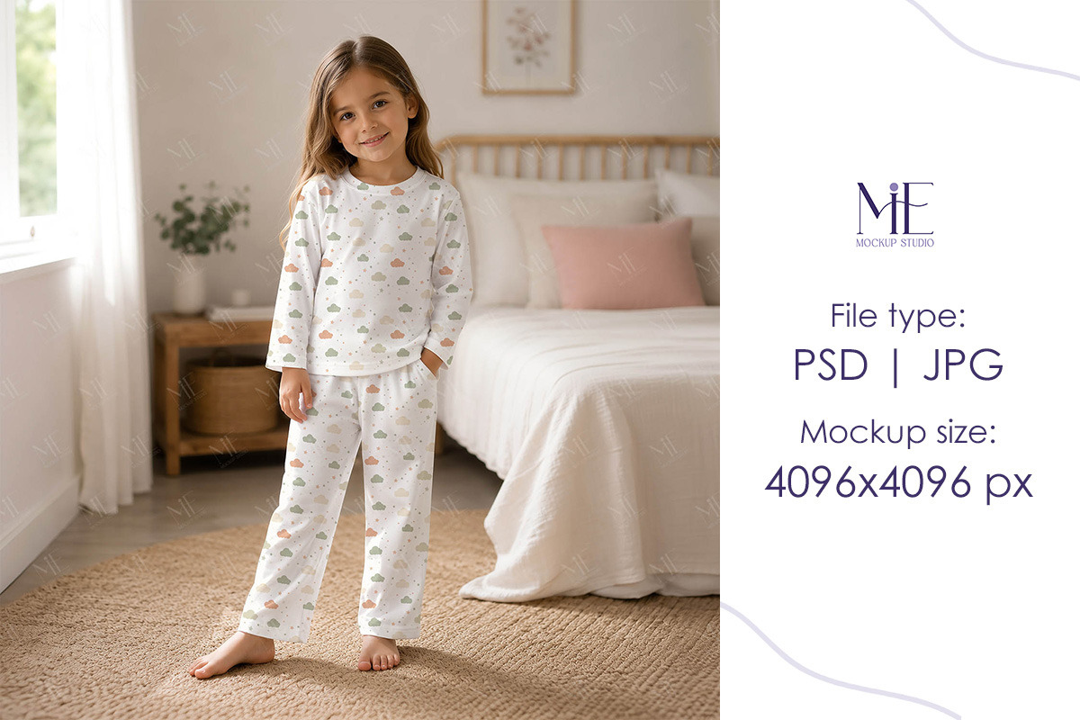 Kid Pajama Mockup, Lounge Set Mockup, a Shirt Mockup by Mie Mockup Studio (Photo 5 of 7)