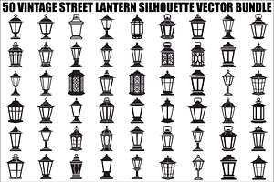 Vintage Street Lantern Silhouette Bu, an Illustration by hafijul