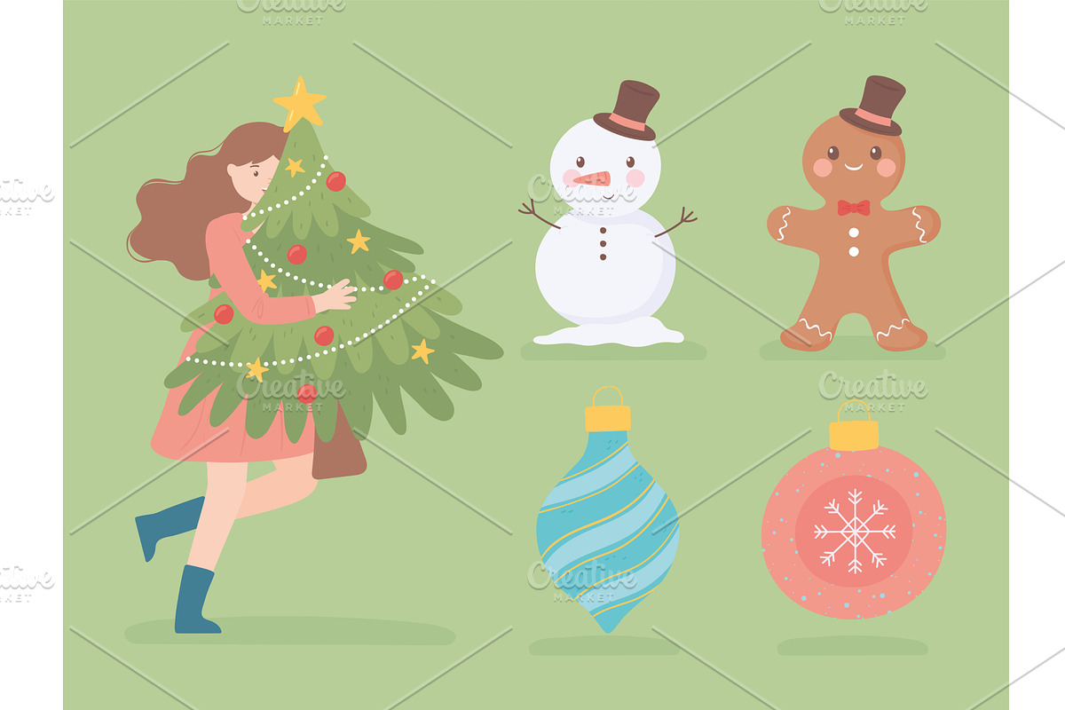christmas girl, set, an Illustration by studiogstock