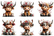 Whimsical Highland Cow Floral Clipar, an Illustration by CraftArtStudio (Thumbnail 4 of 6)