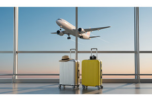 Two colorful suitcases by airport, a Transportation Photo by Igor Tichonow