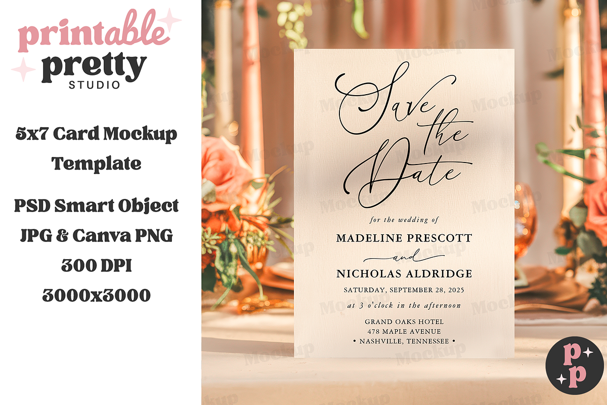 Romantic Wedding Card Mockup PSD, a Product Mockup by Printable Pretty Studio (Photo 7 of 10)